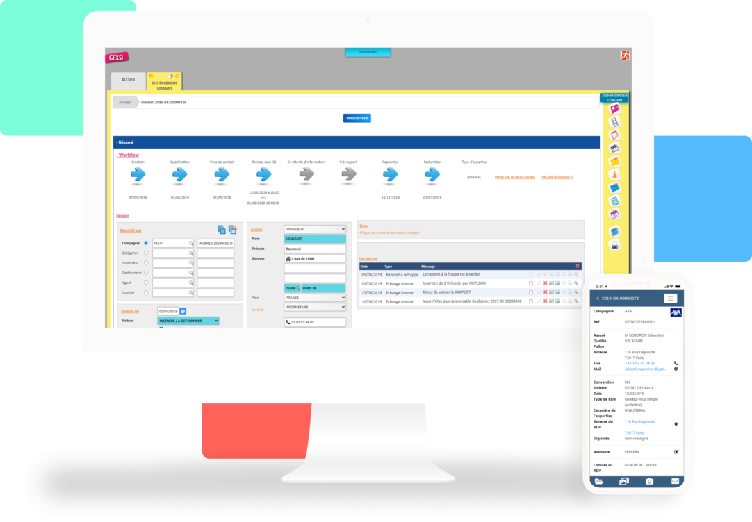 Mockup de GEXSI, logiciel pour les experts en assurance