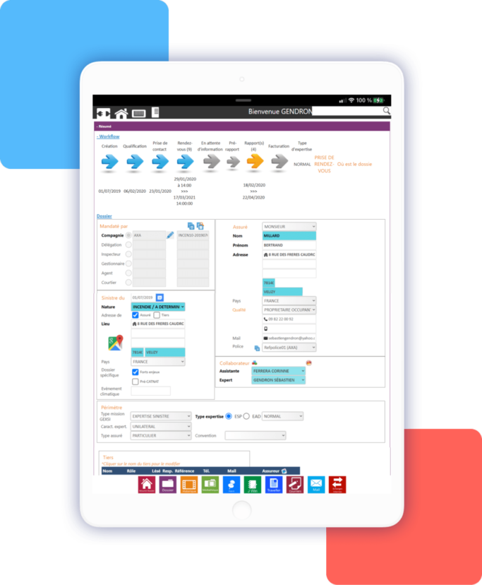 Application sur tablette pour expert en assurance