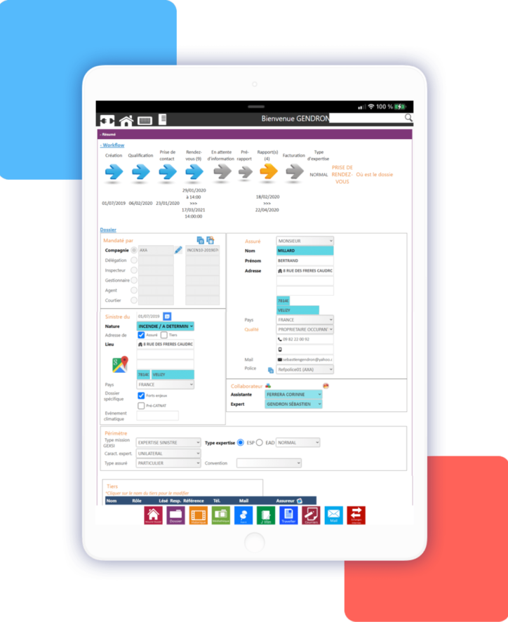 Application sur tablette pour expert en assurance